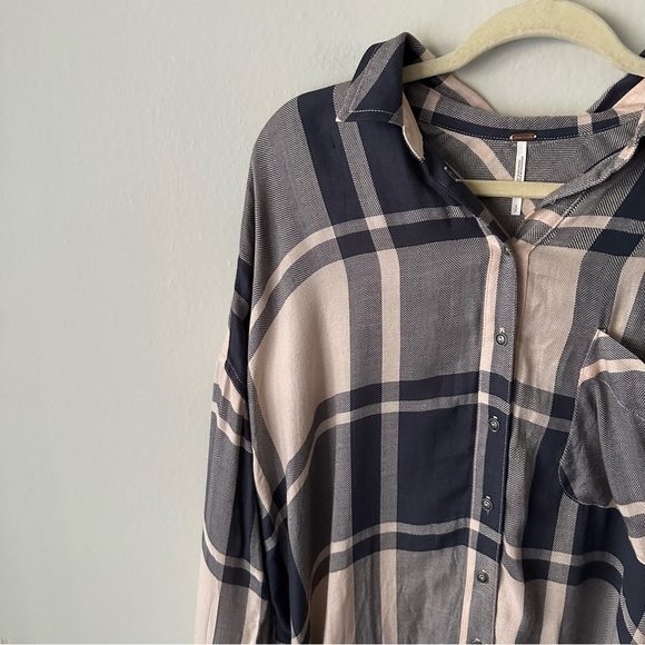 Free People Oversized Flannel Button Down Long Sleeve Shirt Western Fall Small - Picture 10 of 12